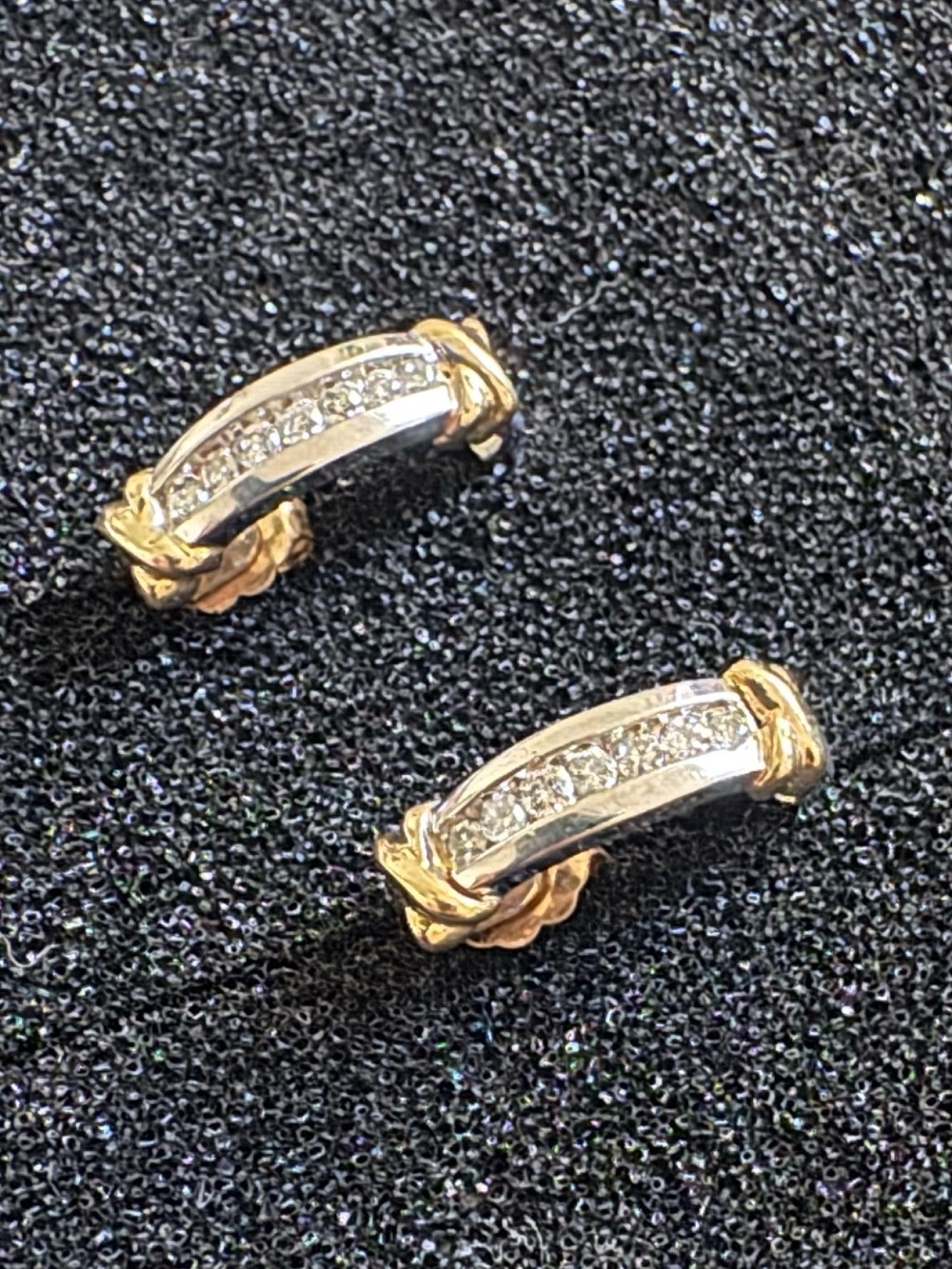 Diamond Stud / partial hoop Earrings in 14K Two-Tone Gold (PAIR)